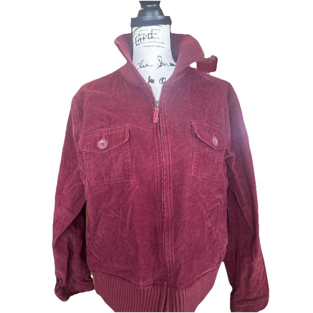 Erika & Co. Jacket Womens XL Burgundy Corduroy‎ Jacket Pockets Zip Up Comfy